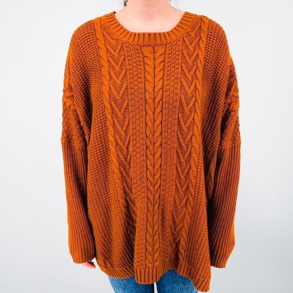 Natural Reflections XXL Burnt Orange Cable Knit Oversized Sweater Rust Pullover